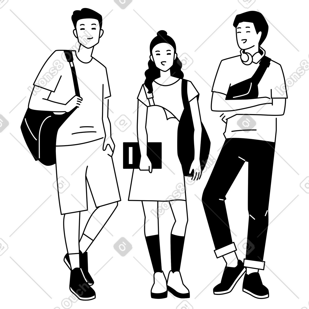 Gruppo di studenti che conversano illustrazione in stile Weekday scarica in PNG, SVG