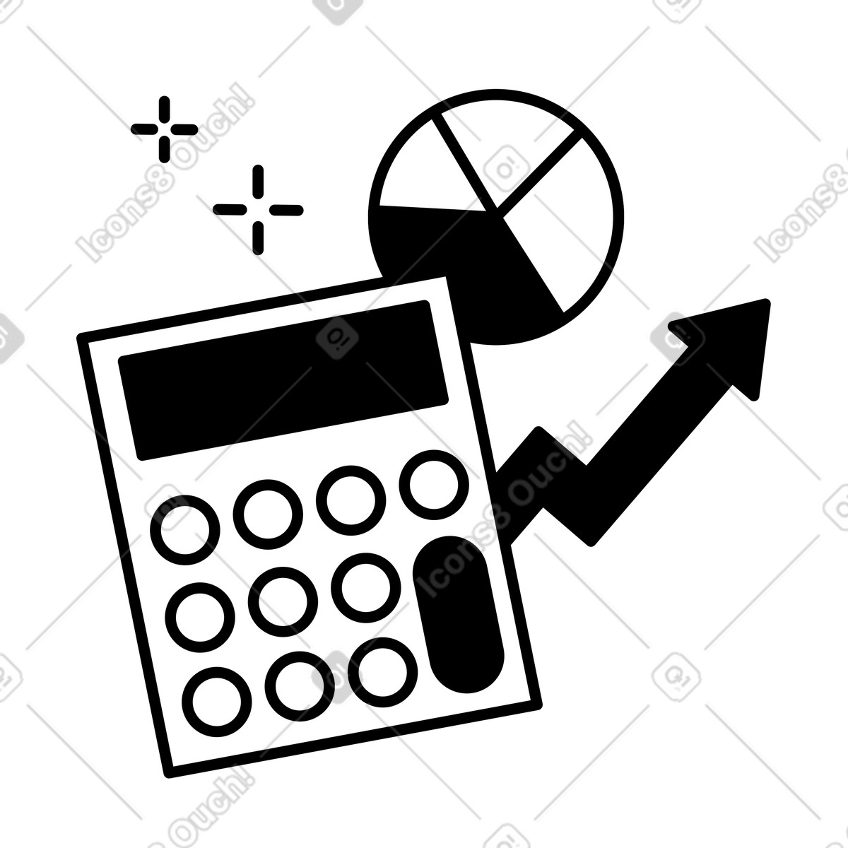 下载 Notion Line Art 风格的 Calculator device with pie chart symbol for financial data analysis 插画，支持 PNG、SVG 格式