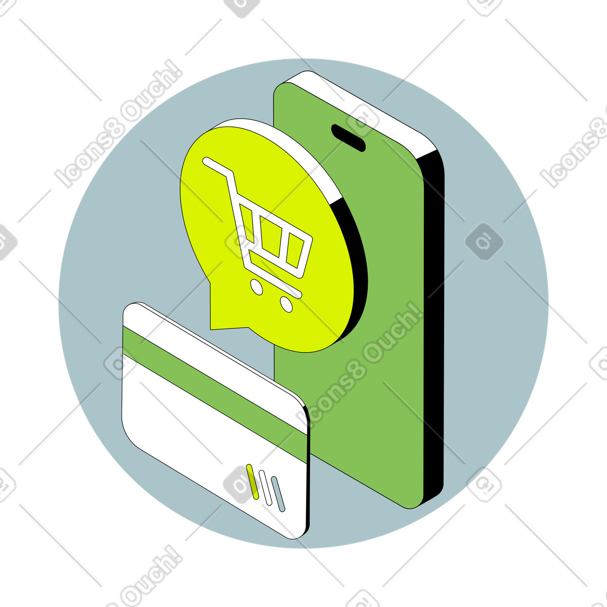 Isometric スタイルの モバイルショッピングとオンライン決済 のイラストをPNG、SVG形式でダウンロード