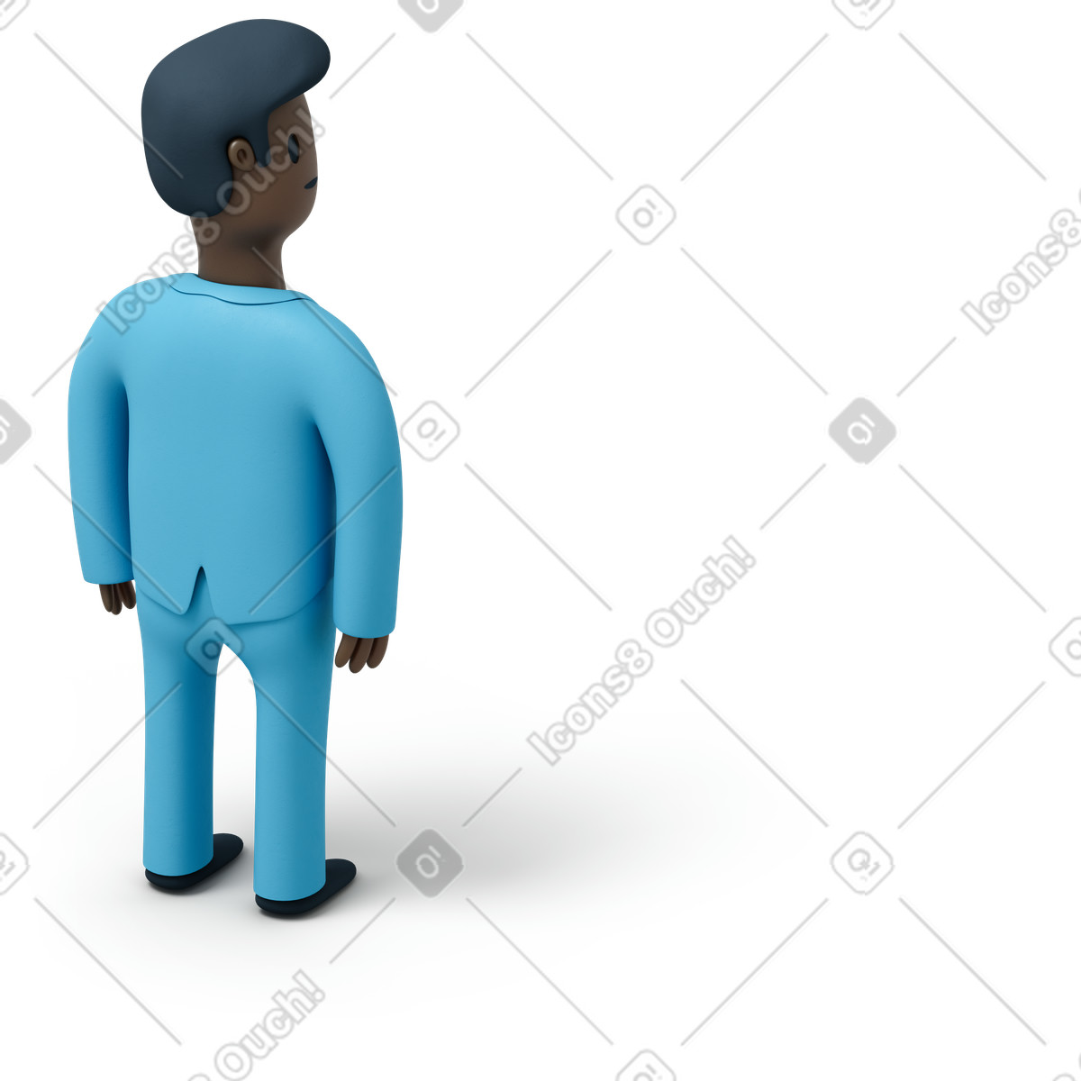 Rückansicht des schwarzen geschäftsmannes, der nach rechts schaut-Illustration im 3D Flame-Stil als Download in PNG, SVG