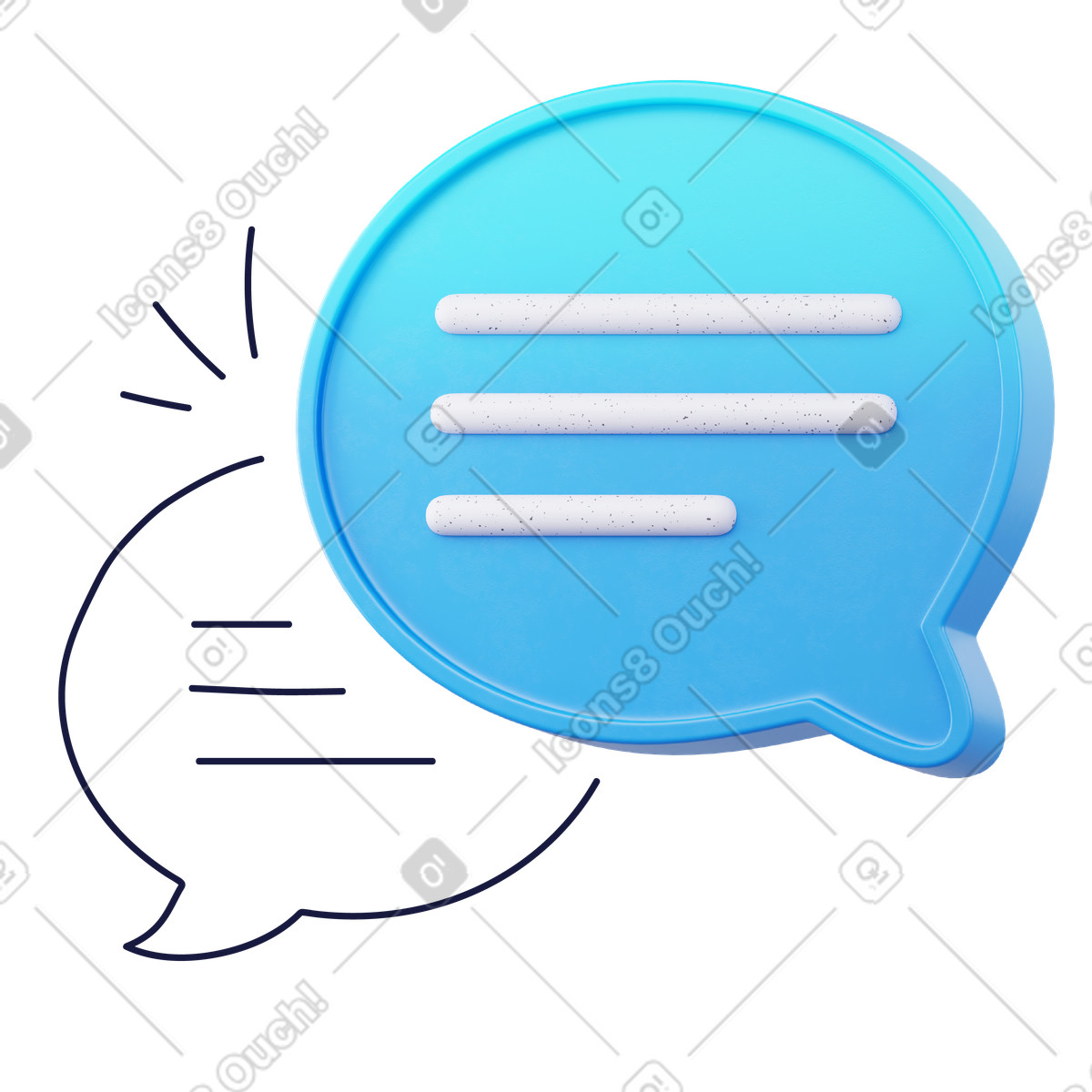Illustration Bulle de dialogue avec lignes texte, assistance par chat en ligne et service client, outils communication numérique dans le style 3D Surfaced à télécharger aux formats PNG, SVG
