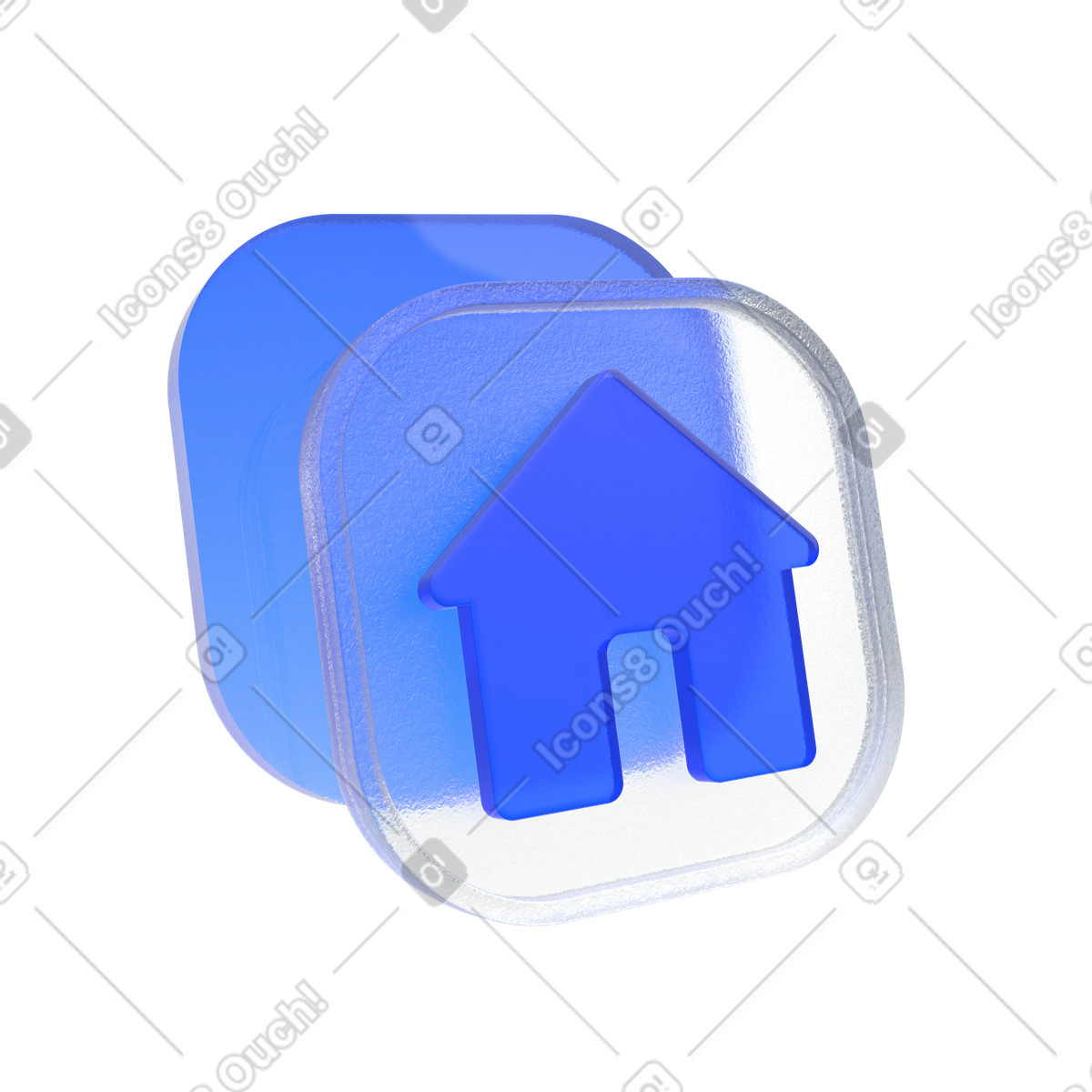 Illustration Bouton d'accueil effet verre, plateforme de location en ligne et application immobilière dans le style 3D Enterprise à télécharger aux formats PNG, SVG