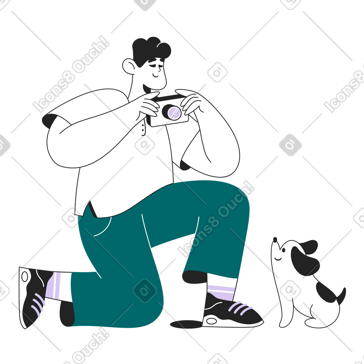下载 Sammy Line 风格的 男人给狗拍照 插画，支持 PNG、SVG 格式
