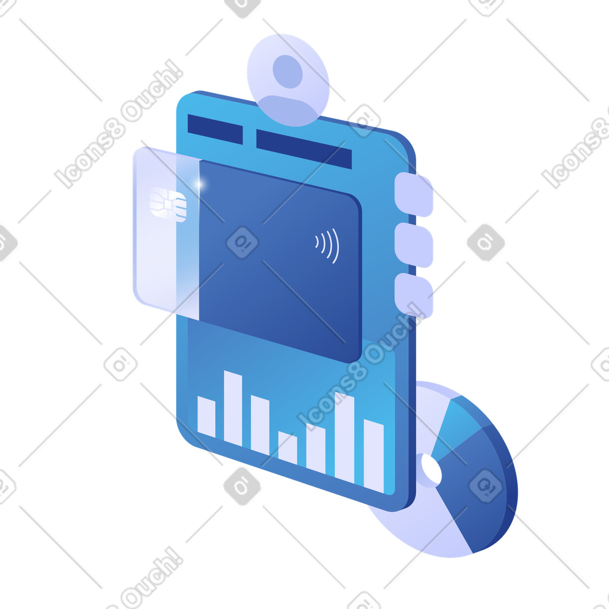 Portafoglio digitale con carta di credito e analisi sullo schermo, gestione delle finanze personali illustration in PNG, SVG