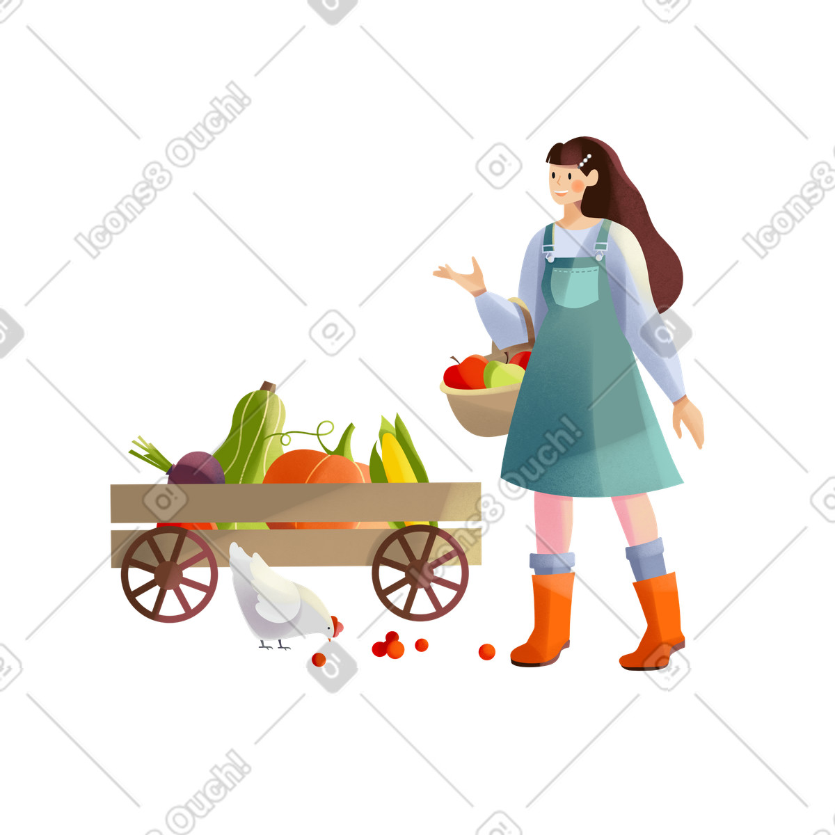 Young woman harvesting illustration in Shine style download in PNG, SVG