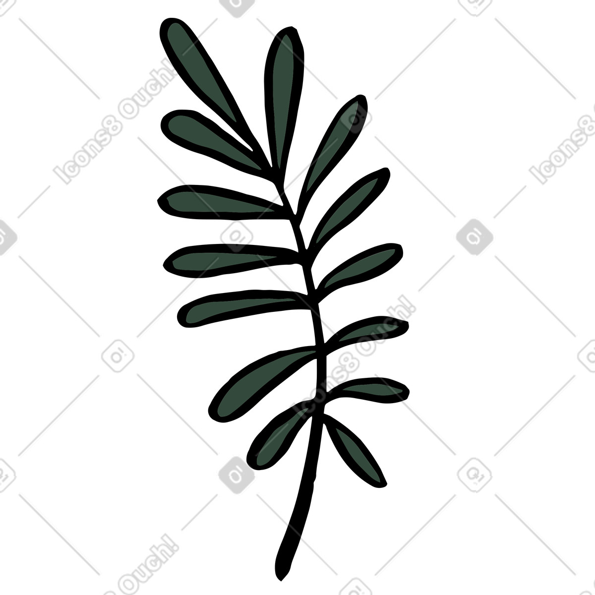 Green foliage branch, botanical themed illustration in Scandi style download in PNG, SVG
