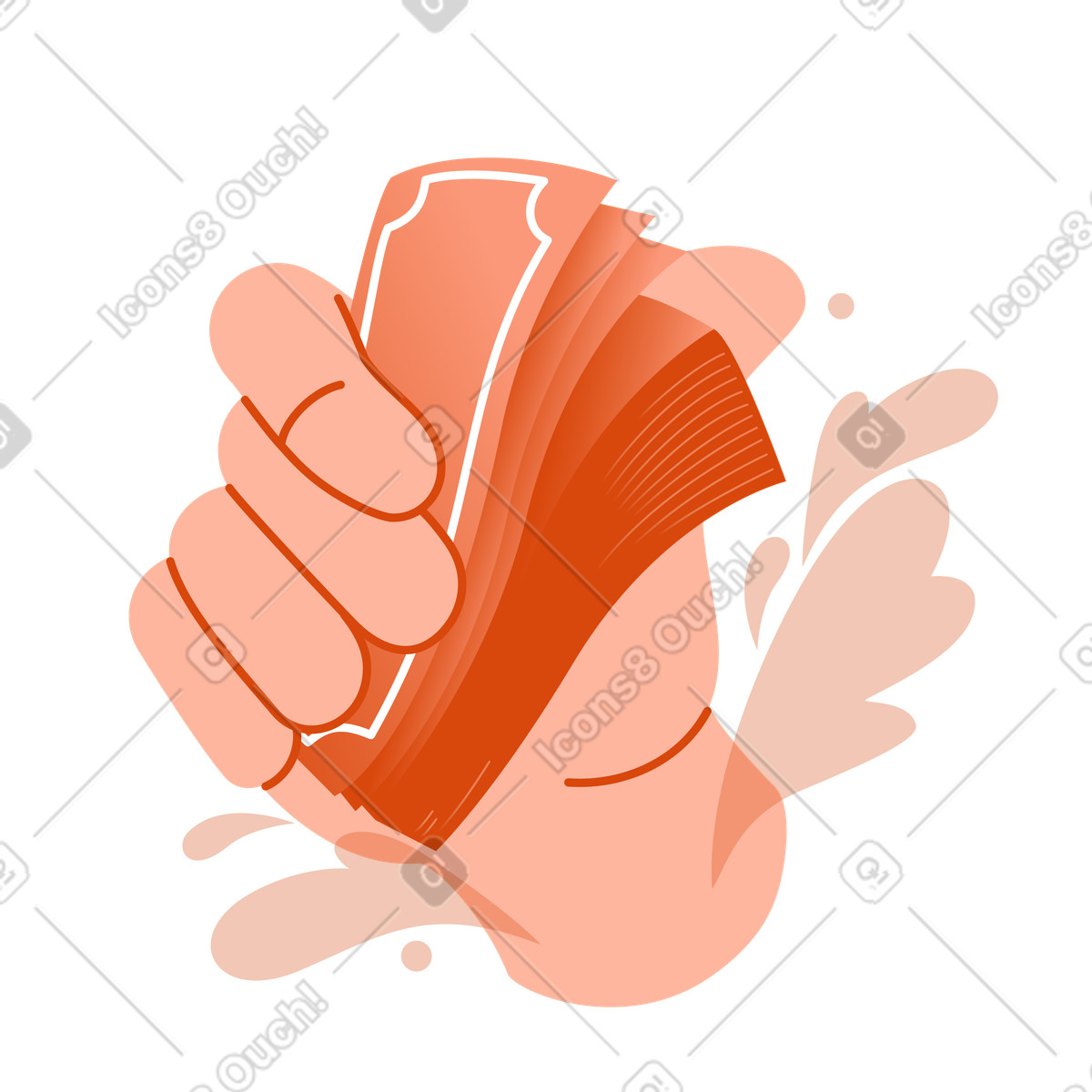 Illustration Main tenant une liasse de billets dans le style Orange à télécharger aux formats PNG, SVG