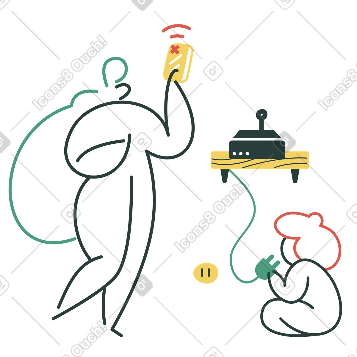 Disconnecting the router, Internet outage or no connection illustration in Macaroni style download in PNG, SVG