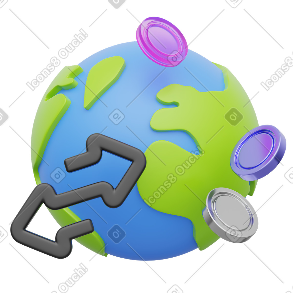 3D Playful スタイルの World exchange, International crypto trade, Global finance system のイラストをPNG、SVG形式でダウンロード