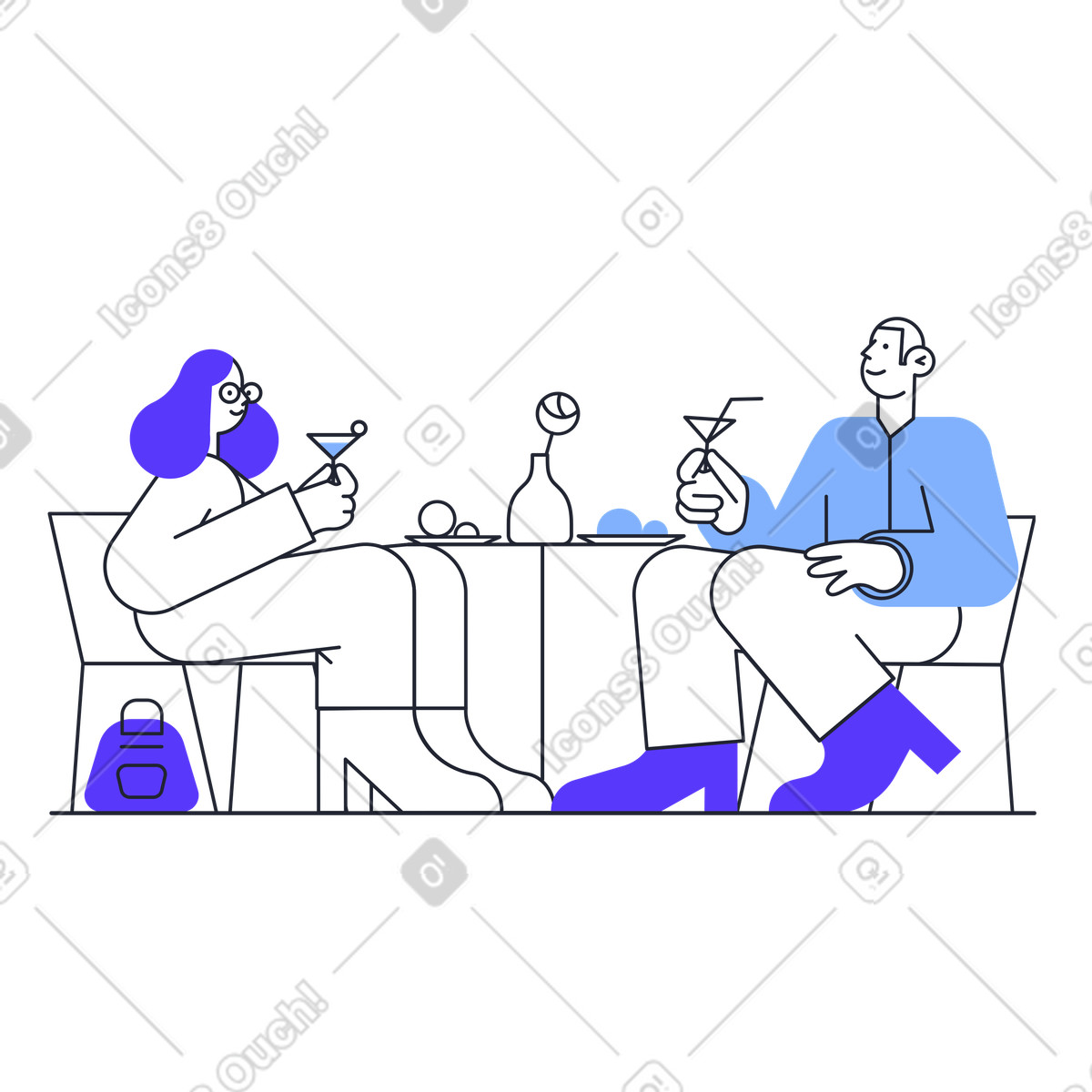 Ilustración Mujer y hombre cenando en el restaurante estilo Pablita a descargar PNG SVG