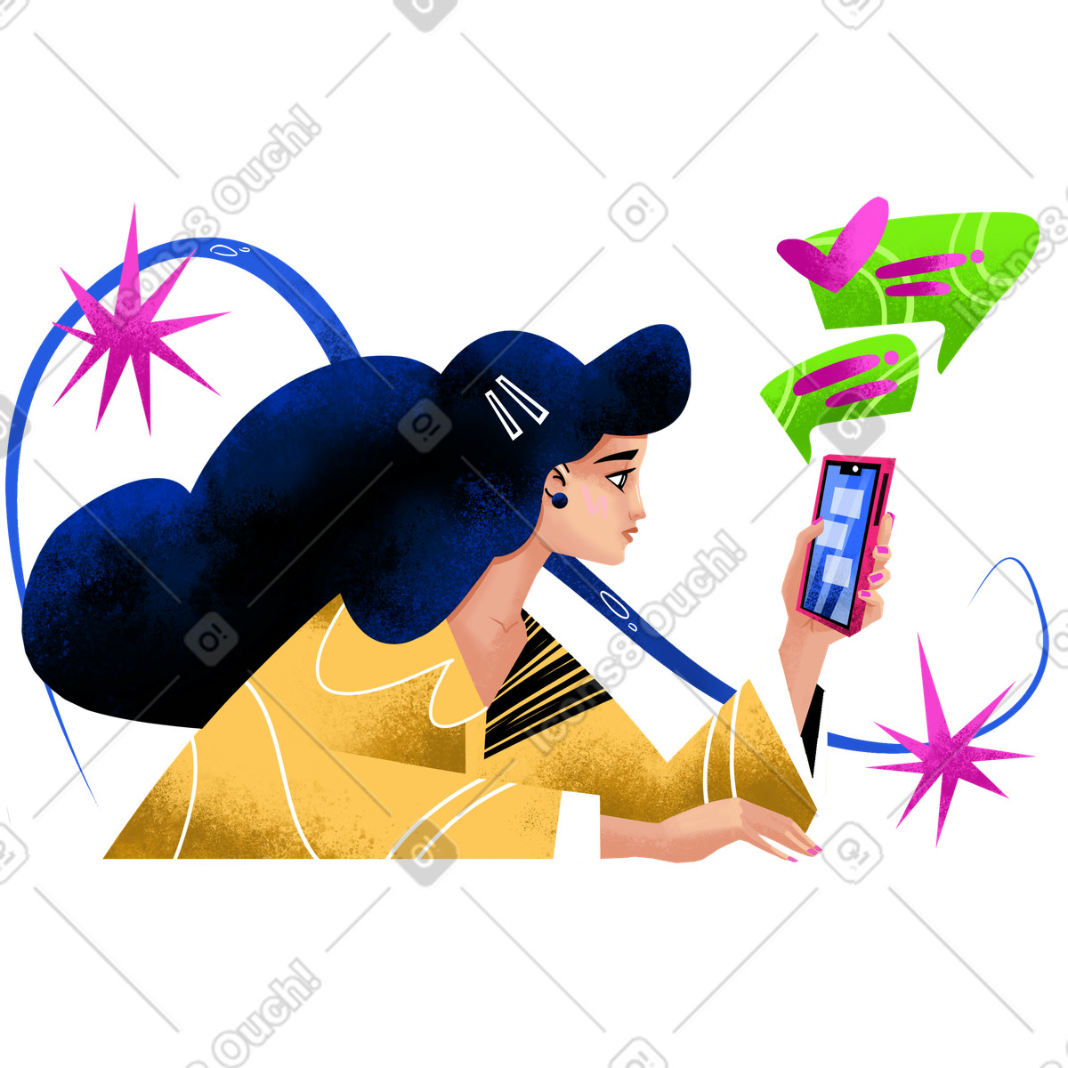 下载 Flare 风格的 Girl is chatting on the phone 插画，支持 PNG、SVG 格式