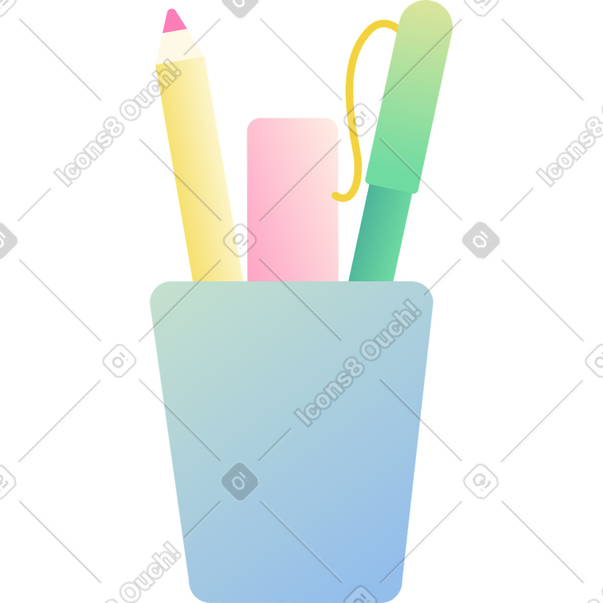 Tazza blu con matita, evidenziatore e penna illustrazione in stile Beam scarica in PNG, SVG