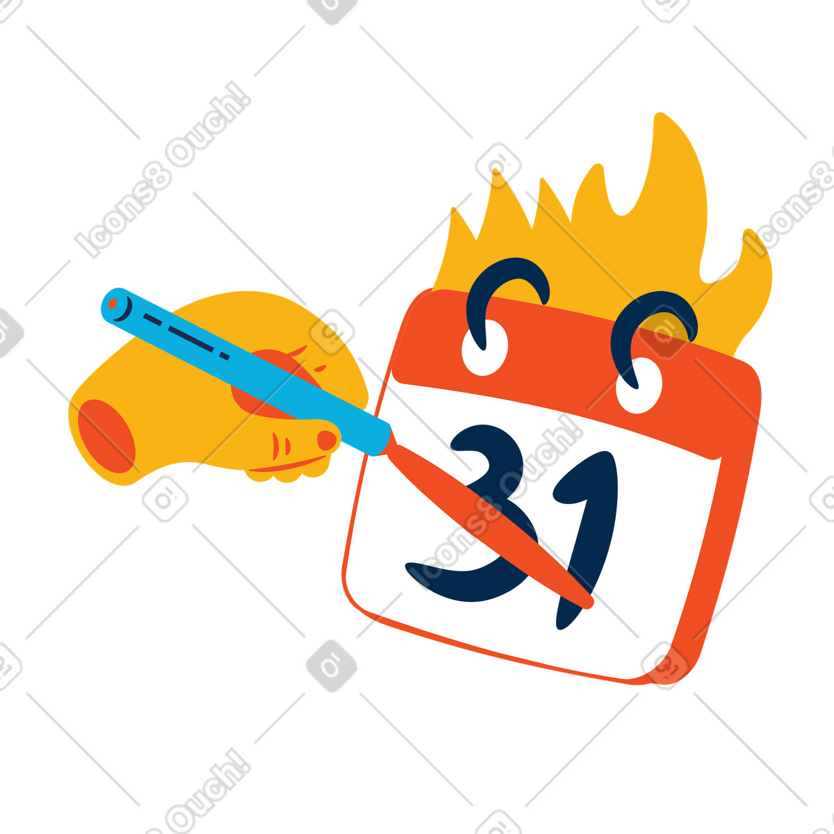 Crossing out deadline day on calendar illustration in Flame style download in PNG, SVG