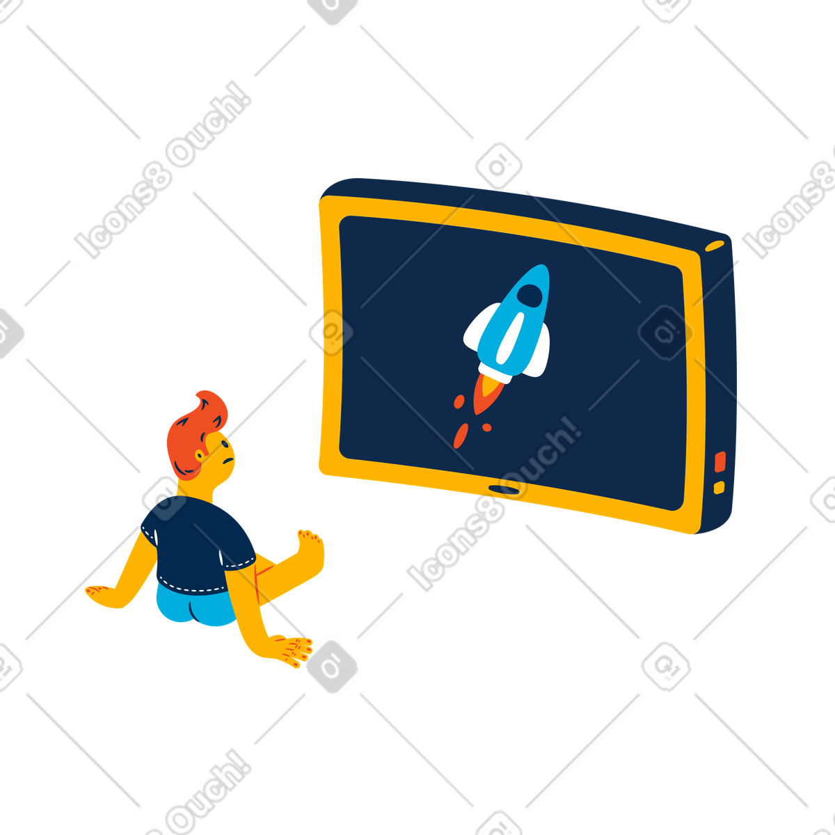 Watching rocket launch illustration in Flame style download in PNG, SVG
