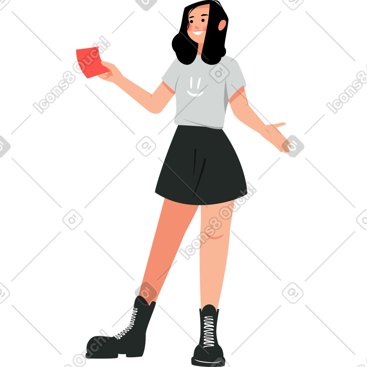 Lagom スタイルの 女の子は手にシートを持って立っています のイラストをPNG、SVG形式でダウンロード