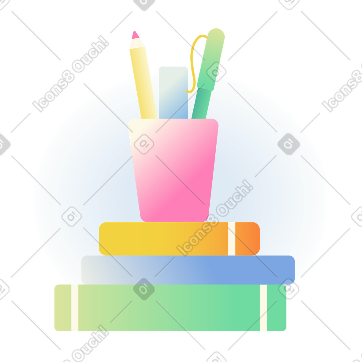 Pencil cup on stack of books illustration in Beam style download in PNG, SVG
