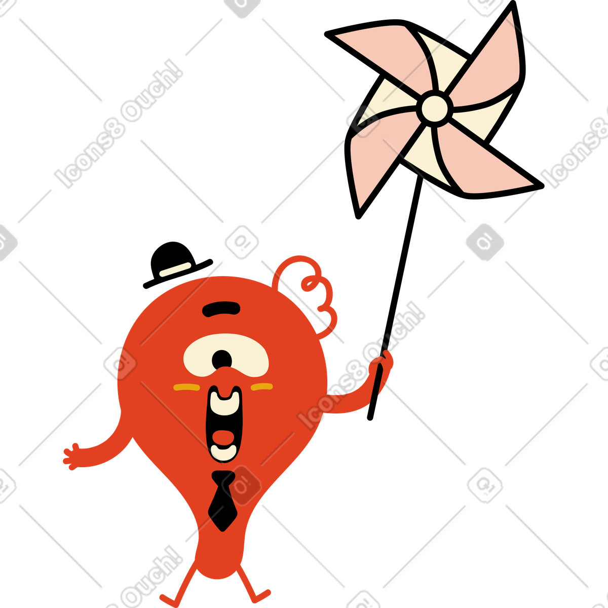 Red character with pinwheel illustration in Jelly style download in PNG, SVG