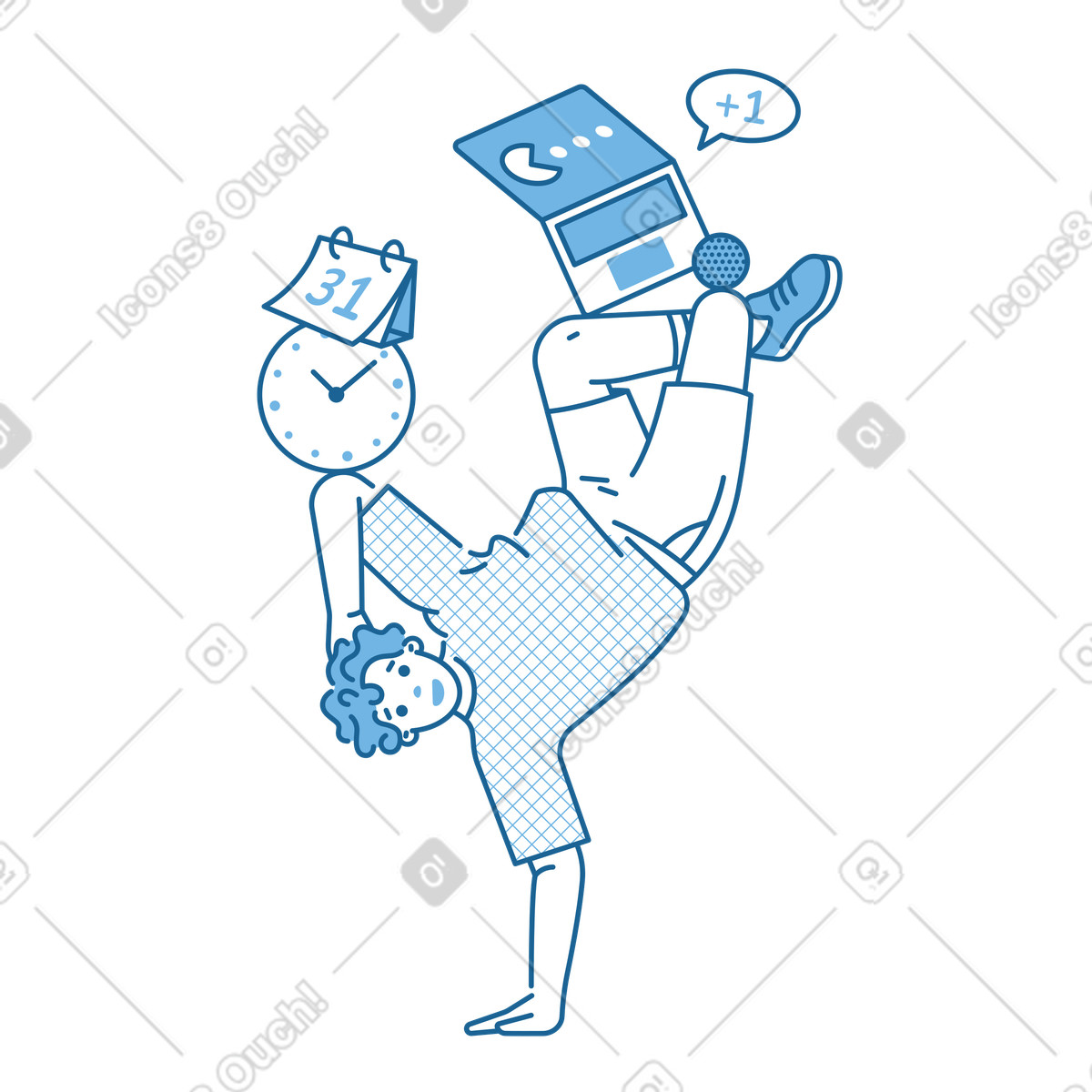 Ilustración Balancing between work and leisure, Multitasking or Work-life balance en estilo Natty a descargar en PNG y SVG