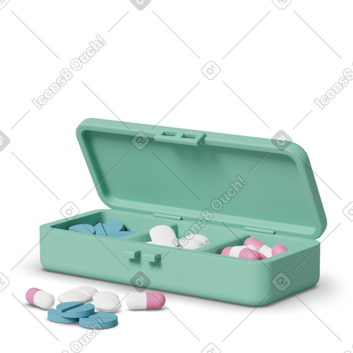 3D Casual life スタイルの Green pill box のイラストをPNG、SVG形式でダウンロード
