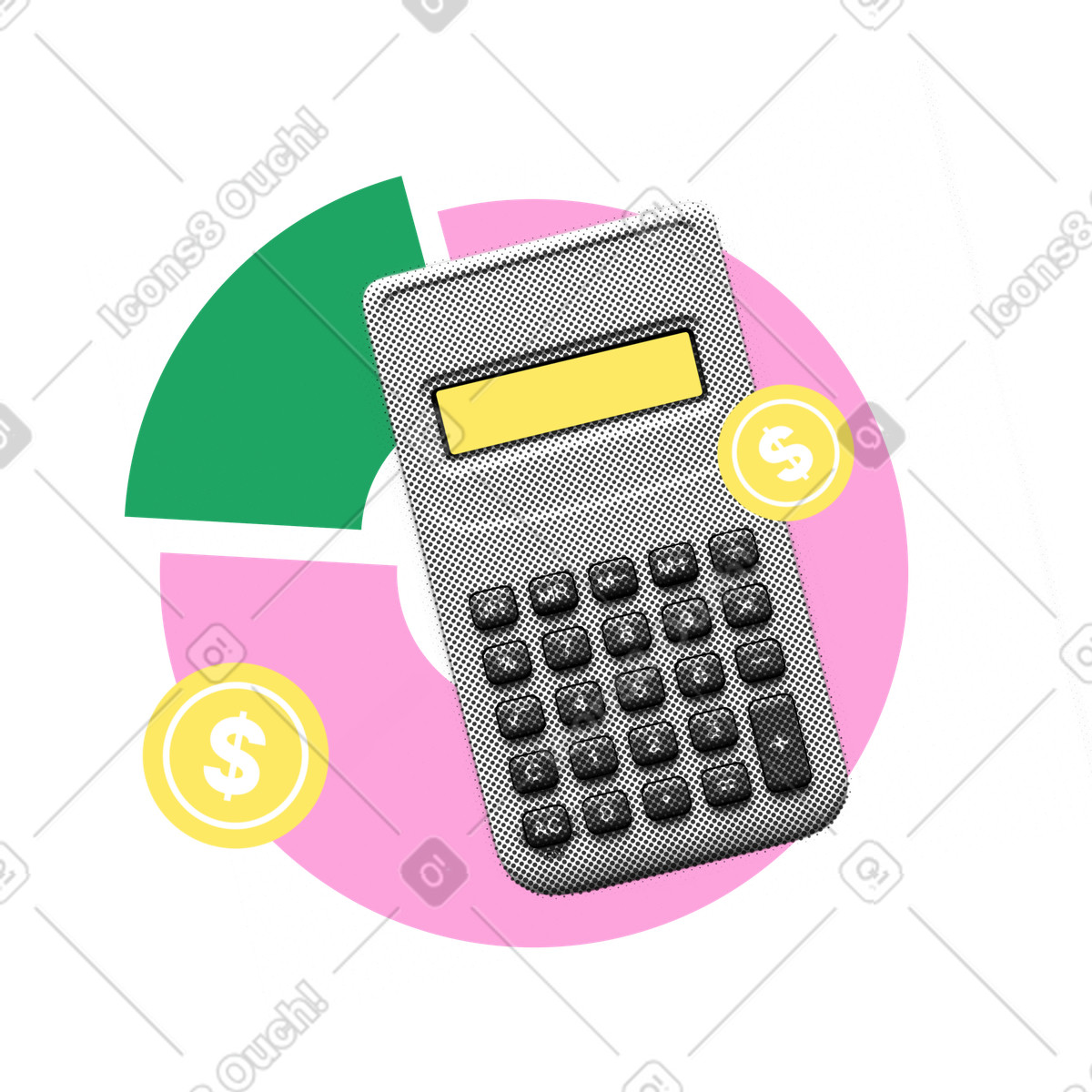 Financial analytics, calculator and pie chart illustration in PNG, SVG