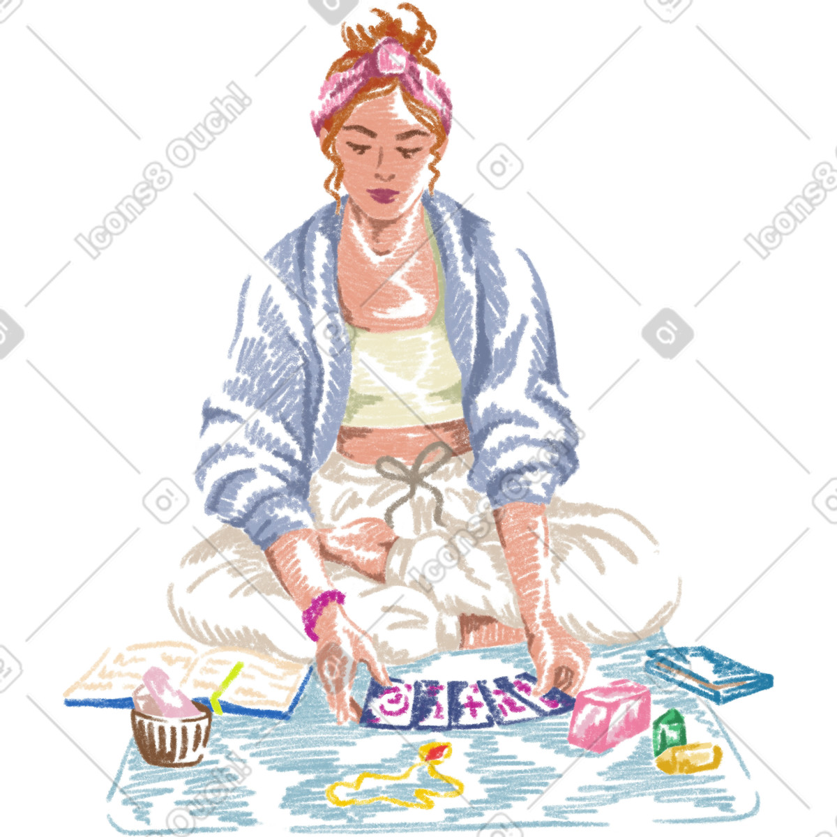 Woman reading tarot cards illustration in Sketchbook style download in PNG, SVG