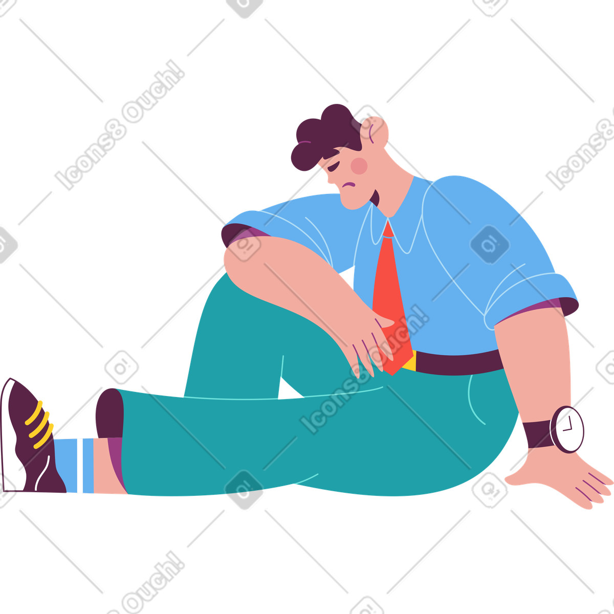Ilustración Hombre triste sentado cansado en estilo Sammy a descargar en PNG y SVG