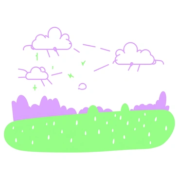 An open field with floating clouds exhibiting static sparks caused by friction