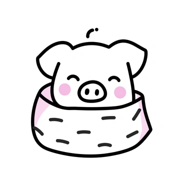A pig face with round cheeks and a soft snout, resting peacefully with closed eyes. The pig is nestled under a cozy blanket with a subtle pattern, showing a slight texture. The background is simple and minimalistic, focusing attention on the pig's serene expression and the warmth of the blanket.