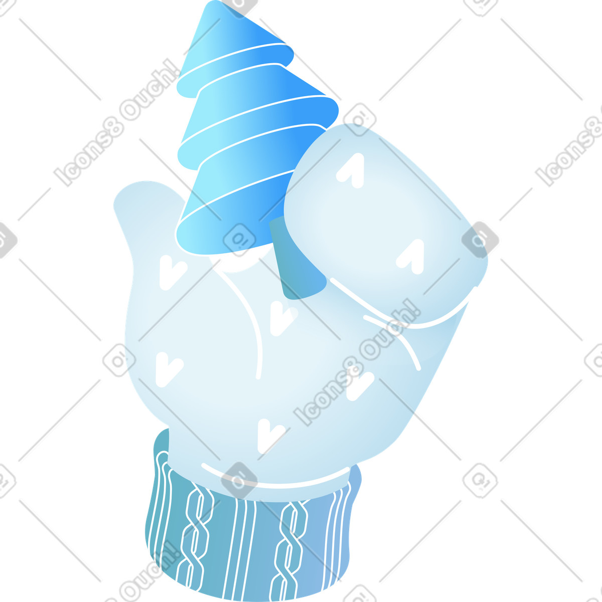 La mano guantata tiene un albero di natale illustrazione in stile Airy scarica in PNG, SVG