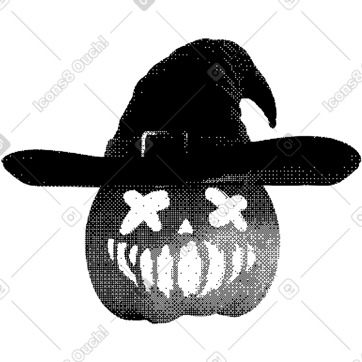 Bitmap スタイルの Halloween pumpkin with hat のイラストをPNG、SVG形式でダウンロード