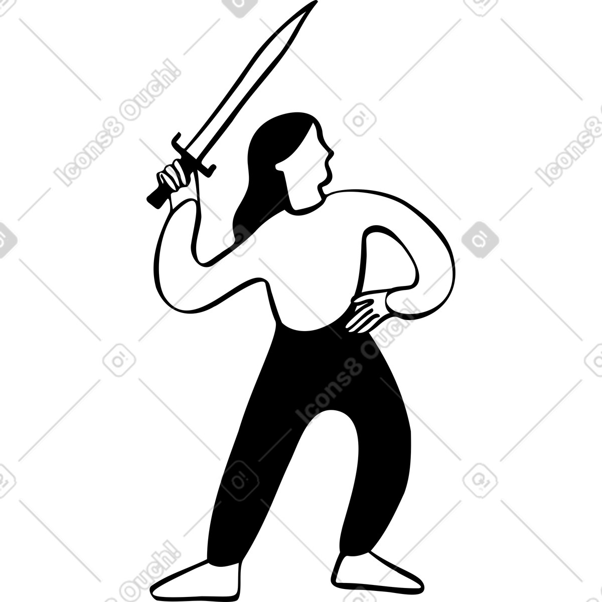 Illustration Femme avec épée dans le style Journal à télécharger aux formats PNG, SVG