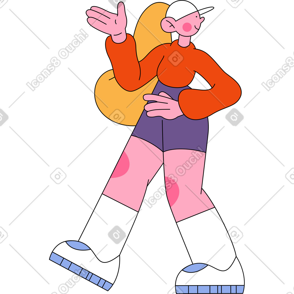Ilustração de Garota boné beisebol andando e olhando para trás em no estilo Bloom baixar em PNG, SVG