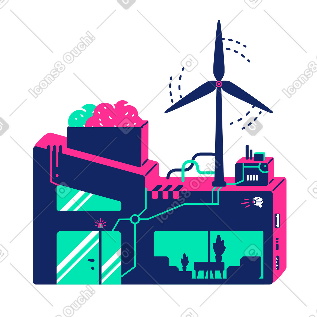 Ilustración Turbina de viento casera en estilo Cyborg a descargar en PNG y SVG