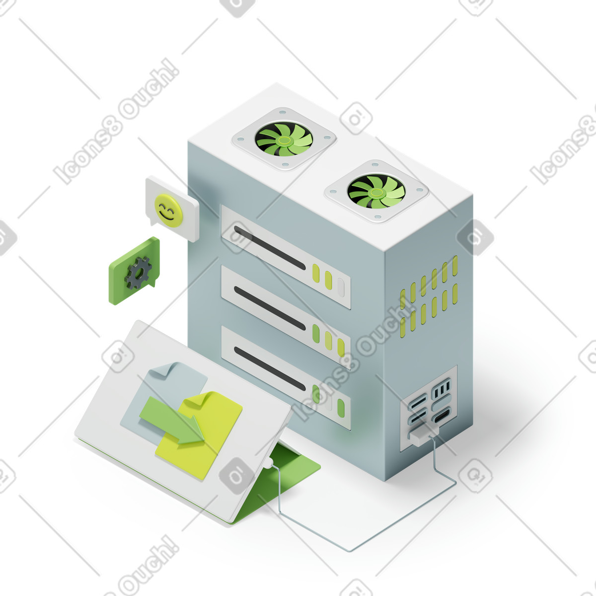 Data server sending files to device, Digital migration and file management illustrazione animata in stile 3D Isometric scaricabile in GIF, Lottie (JSON), AE