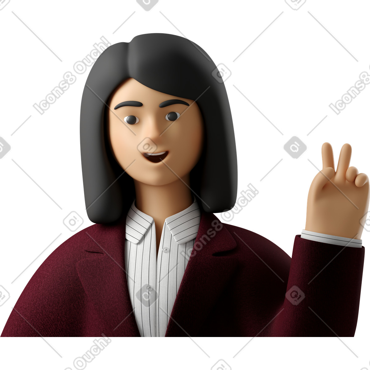 3D Business スタイルの Close up of businesswoman in red suit with peace sign hand のイラストをPNG、SVG形式でダウンロード