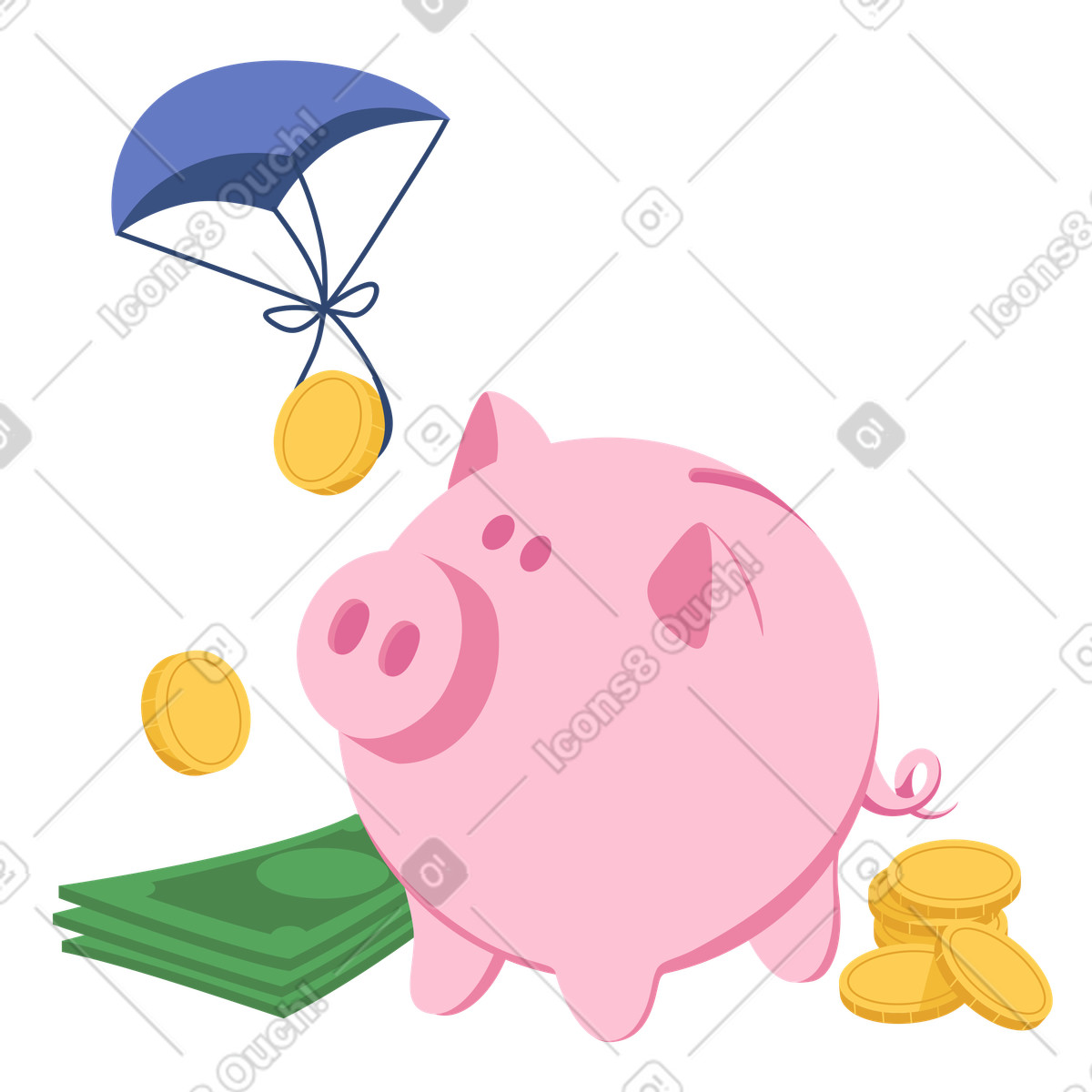 Illustration Économiser de l'argent avec la tirelire et liquide dans le style Social à télécharger aux formats PNG, SVG