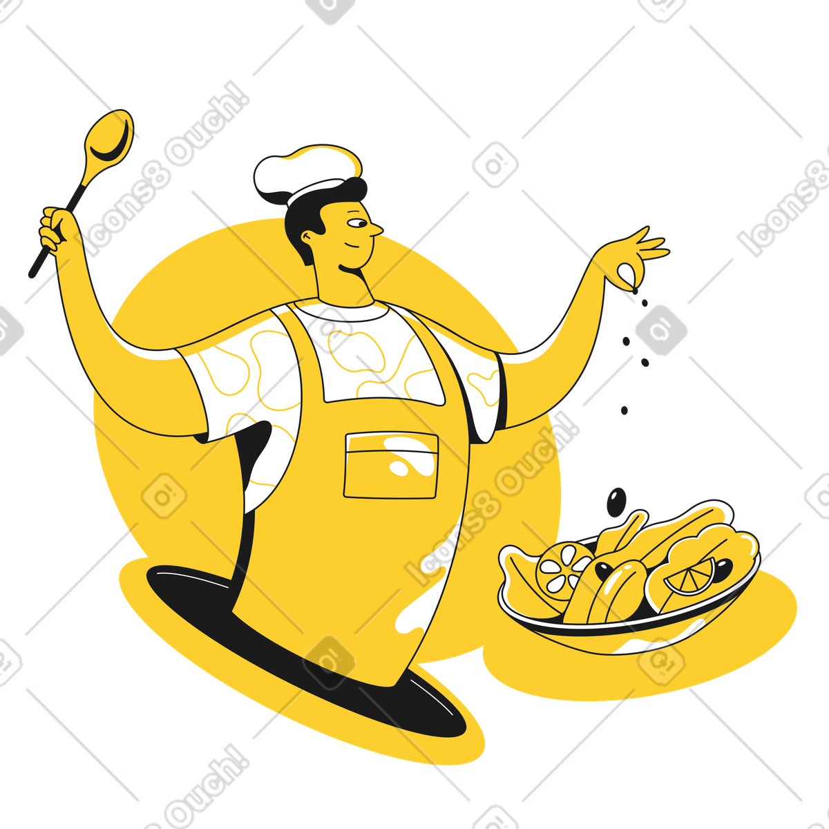 Ilustração de Cozinhe adicionando pimenta à salada em no estilo Taxi para baixar em PNG, SVG