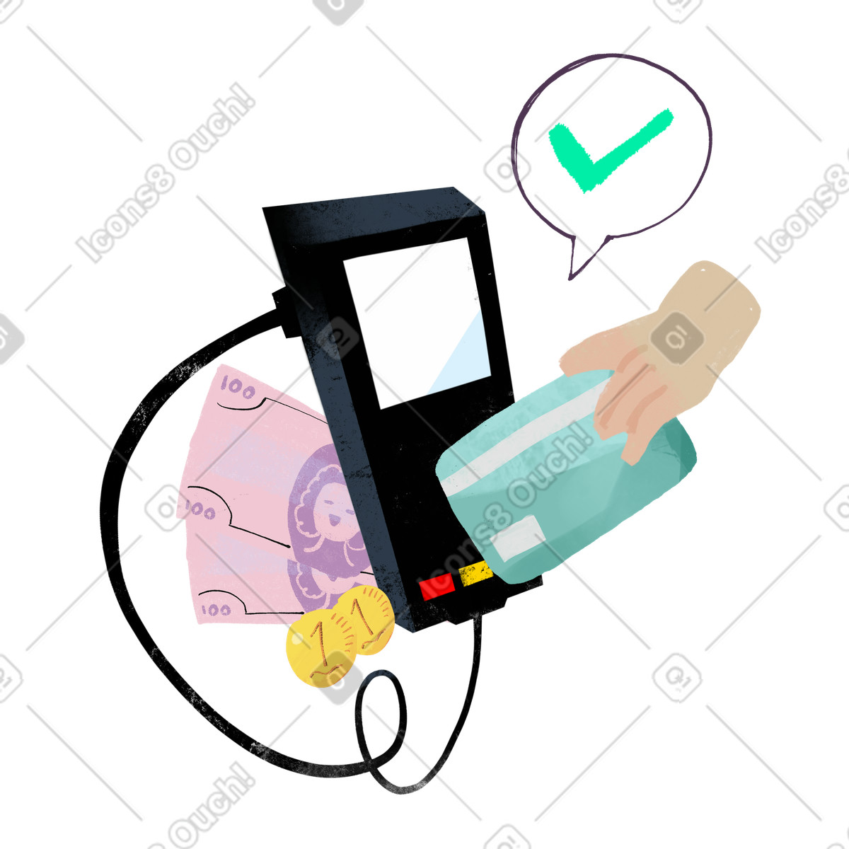 Card reader giving out cash illustration clipart image in PNG SVG