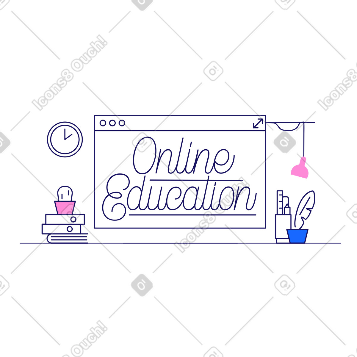 Иллюстрация Надпись online education в окне браузера стиле Matey — скачать форматах PNG, SVG