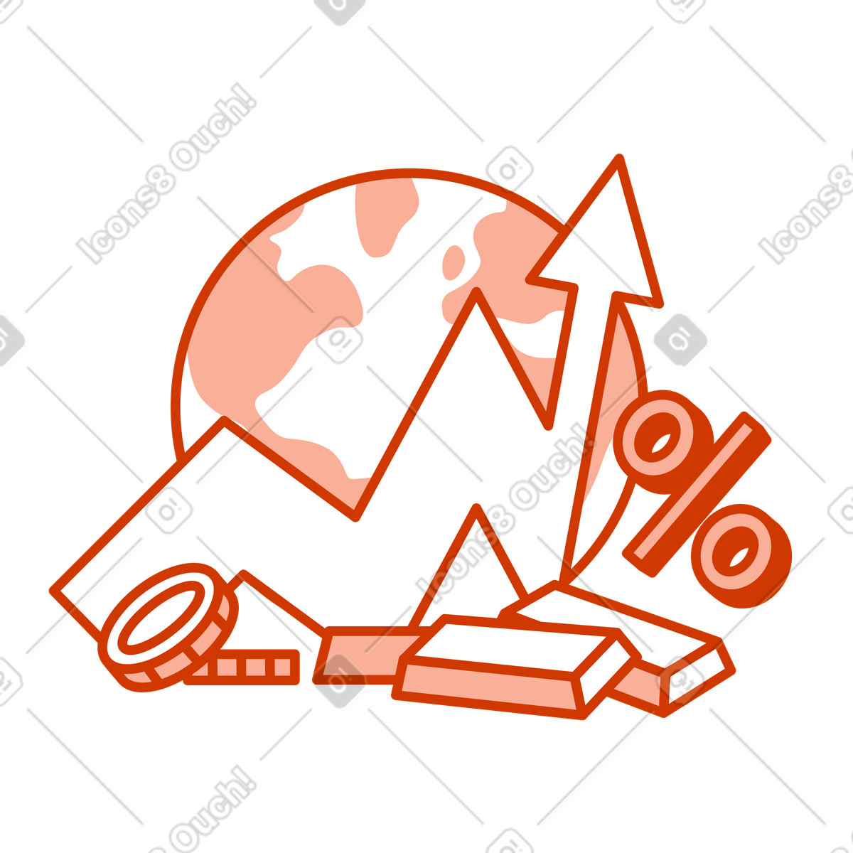 下载 Natty 风格的 利率、向上箭头、金锭 插画，支持 PNG、SVG 格式