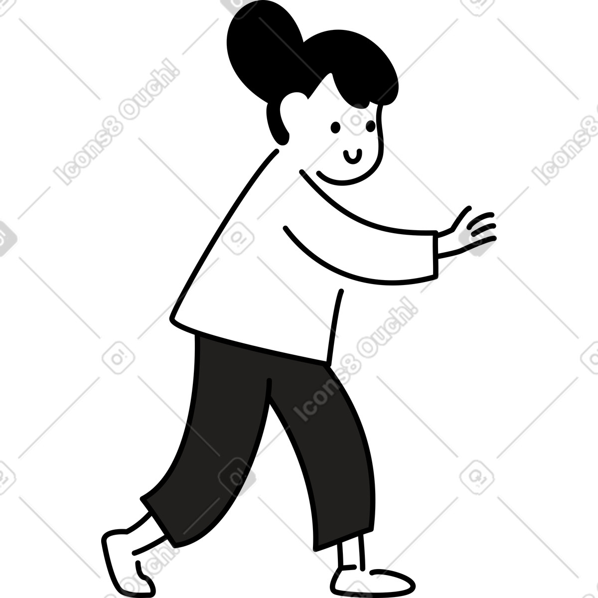 Character walking forward with outstretched arms and simple minimal style-Illustration im Notion Line Art-Stil als Download in PNG, SVG