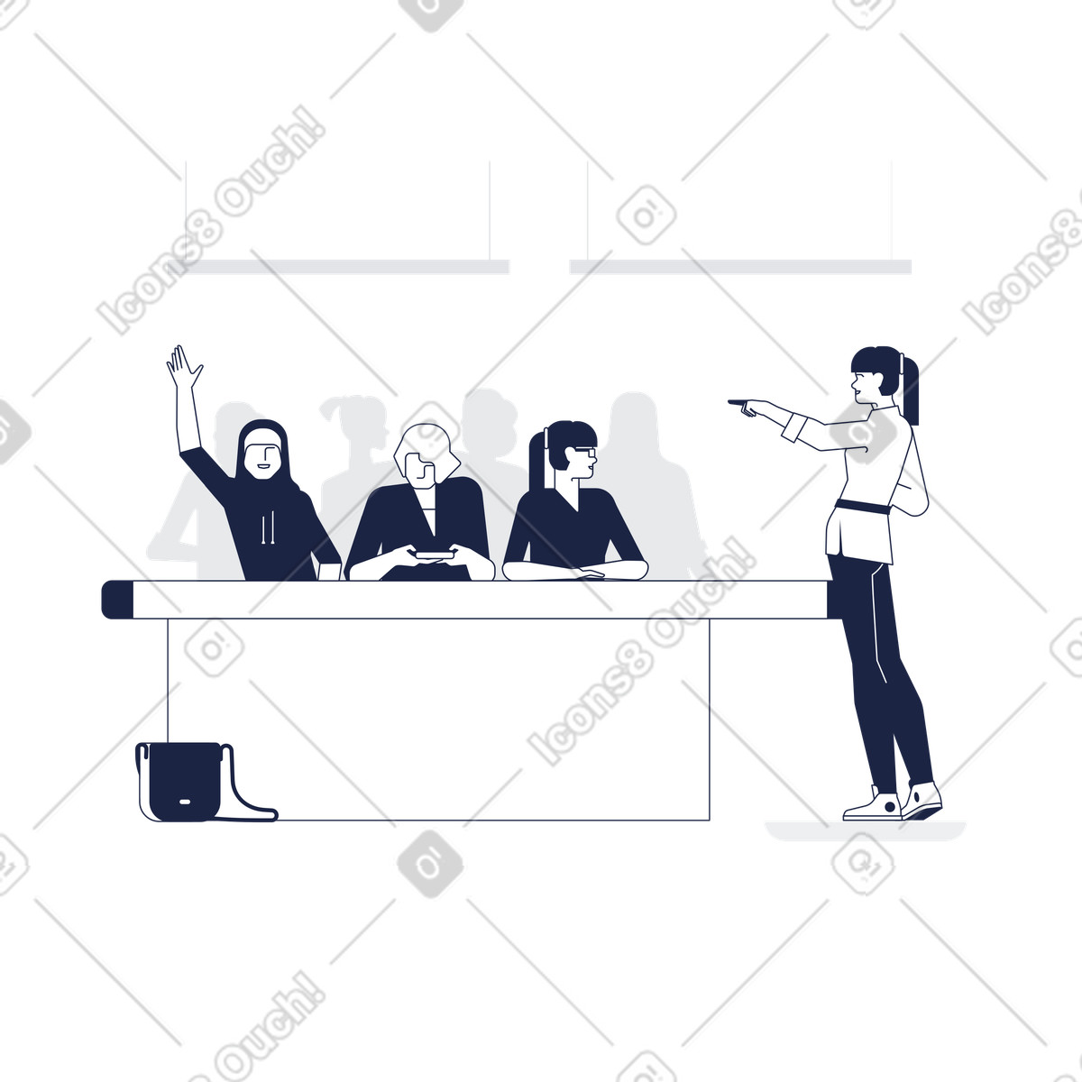 Classe universitaria con studenti diversi illustrazione in stile Urban Line scarica in PNG, SVG