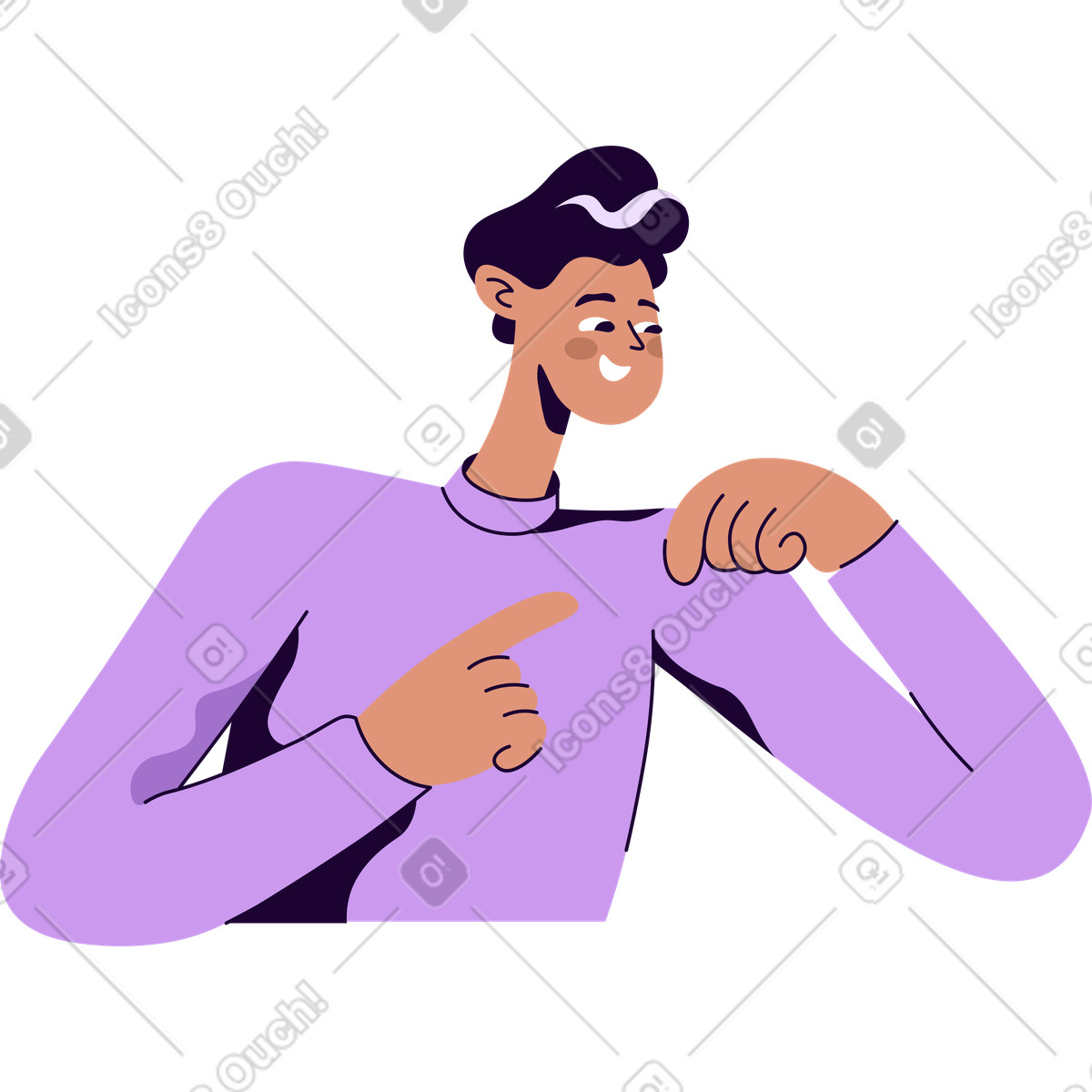 Illustration Mec en sweat violet dans le style Martina à télécharger aux formats PNG, SVG