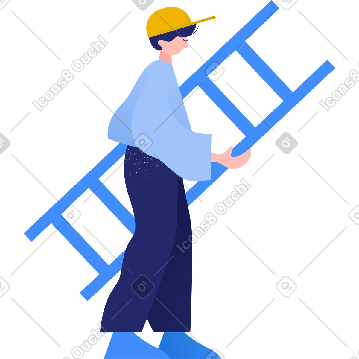 下载 Clip 风格的 有梯子的工作者 插画，支持 PNG、SVG 格式