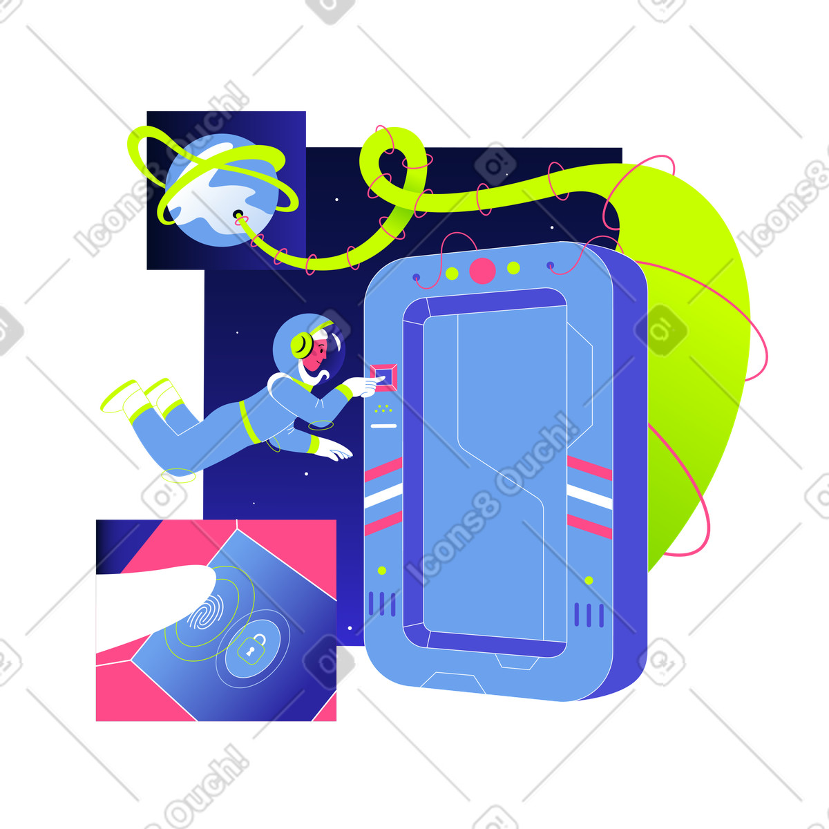 Space スタイルの Astronaut undergoes authentication for return to Earth のイラストをPNG、SVG形式でダウンロード