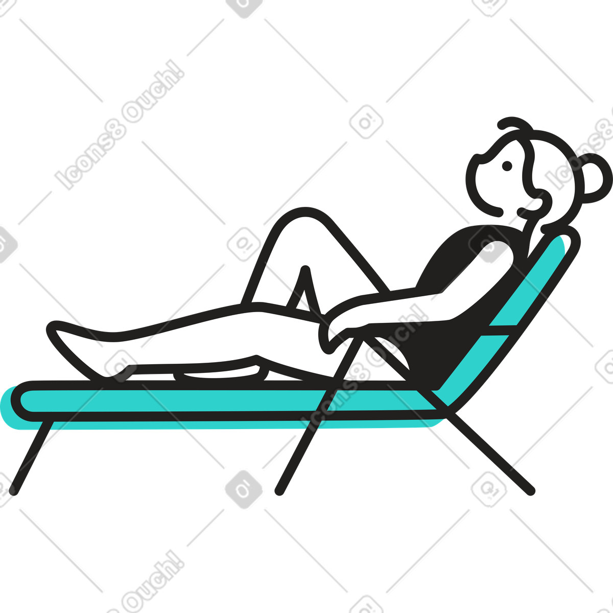Frau entspannt sich in der strandlounge-Illustration im Little-Stil als Download PNG, SVG