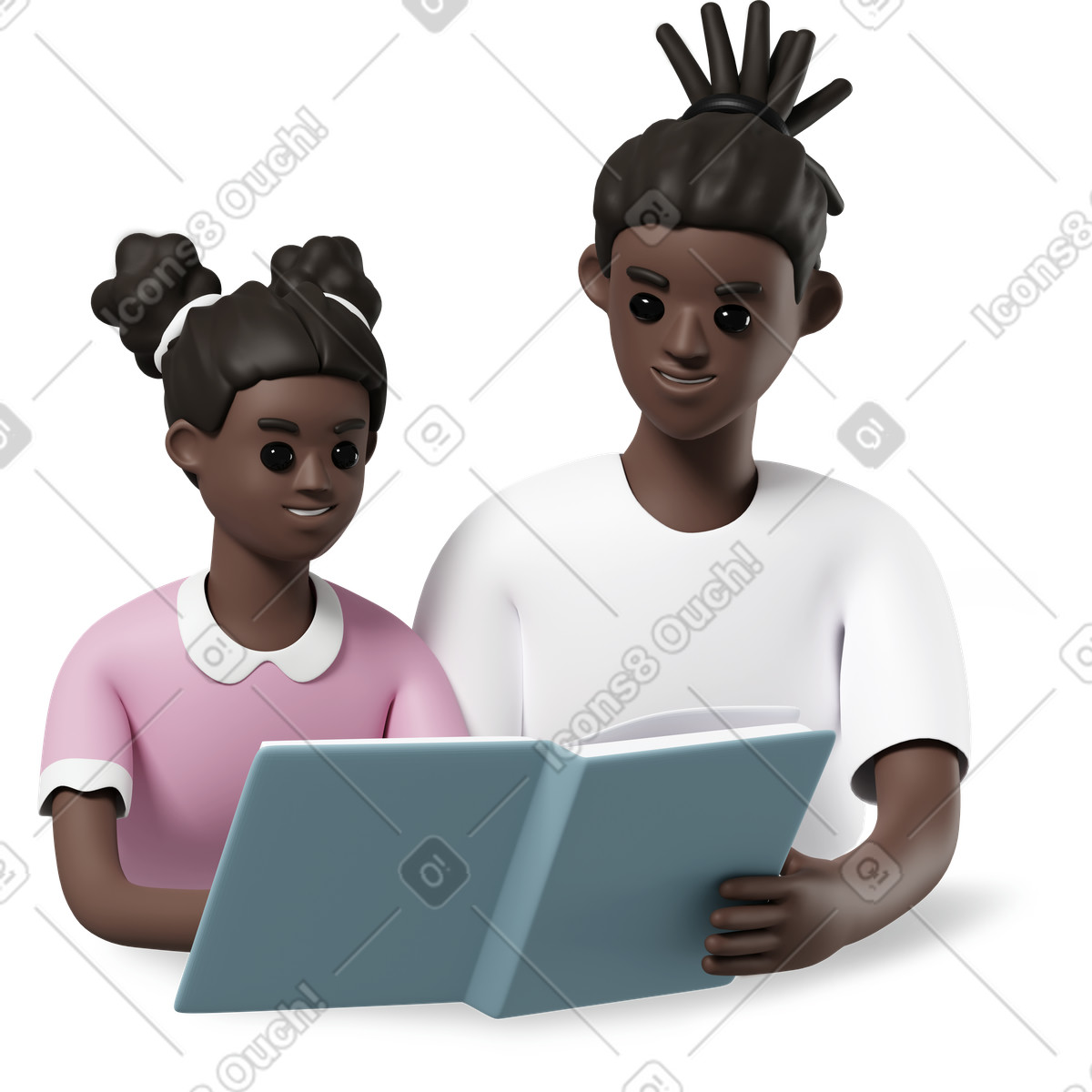 3D Casual life 스타일의 Girl and man reading book smiling 일러스트레이션 PNG, SVG 다운로드