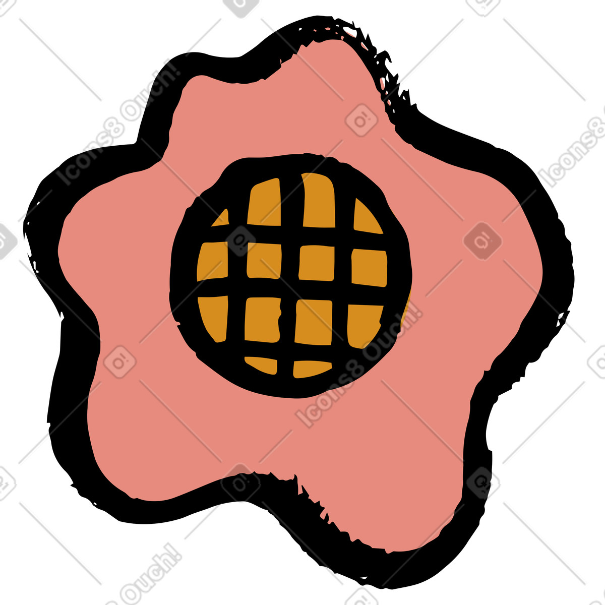 Coral-colored flower with yellow center-Illustration im Scandi-Stil als Download in PNG, SVG