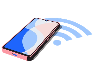 A smartphone with a wireless signal icon - Editorial style illustration