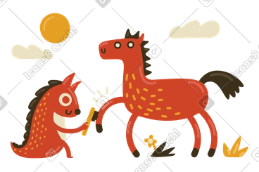 Caring squirrel cleaning horse's hooves PNG, SVG